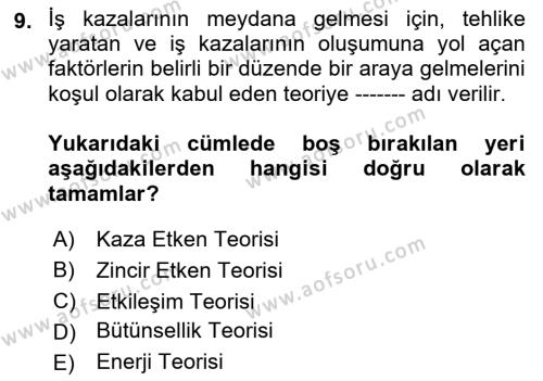 Tehlikeli Madde Taşımacılığı ve Güvenliği Dersi 2021 - 2022 Yılı (Final) Dönem Sonu Sınavı 9. Soru