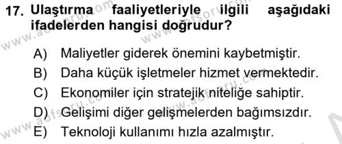 Tehlikeli Madde Taşımacılığı ve Güvenliği Dersi 2021 - 2022 Yılı Yaz Okulu Sınavı 17. Soru