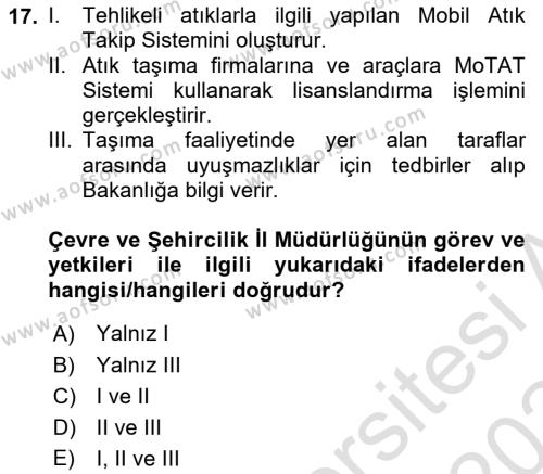 Tehlikeli Madde Taşımacılığı ve Güvenliği Dersi 2022 - 2023 Yılı (Final) Dönem Sonu Sınavı 17. Soru