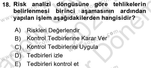 Tehlikeli Madde Taşımacılığı ve Güvenliği Dersi 2022 - 2023 Yılı (Final) Dönem Sonu Sınavı 18. Soru