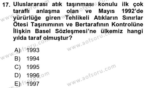 Tehlikeli Madde Taşımacılığı ve Güvenliği Dersi 2022 - 2023 Yılı Yaz Okulu Sınavı 17. Soru