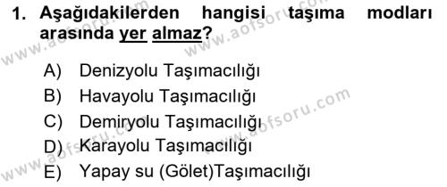 Tehlikeli Madde Taşımacılığı ve Güvenliği Dersi 2023 - 2024 Yılı (Vize) Ara Sınavı 1. Soru