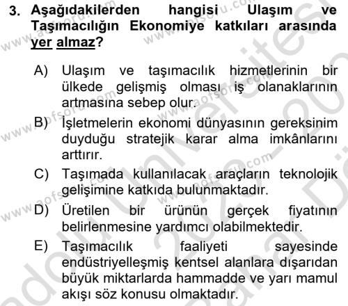 Tehlikeli Madde Taşımacılığı ve Güvenliği Dersi 2023 - 2024 Yılı (Vize) Ara Sınavı 3. Soru