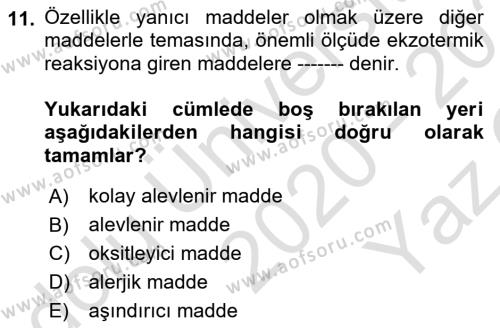 İş Sağlığı Yönetimi Dersi 2020 - 2021 Yılı Yaz Okulu Sınavı 11. Soru