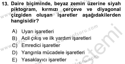 İş Sağlığı Yönetimi Dersi 2020 - 2021 Yılı Yaz Okulu Sınavı 13. Soru