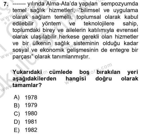 İş Sağlığı Yönetimi Dersi 2020 - 2021 Yılı Yaz Okulu Sınavı 7. Soru