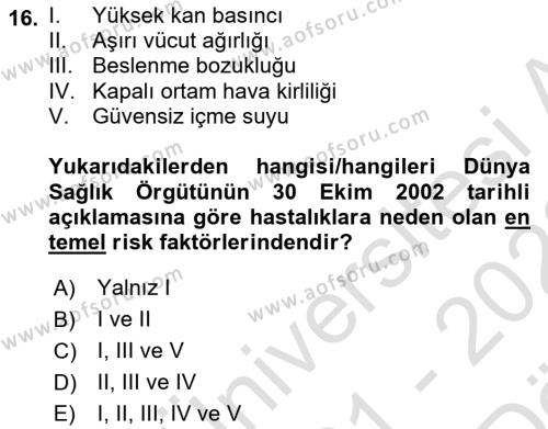 İş Sağlığı Yönetimi Dersi 2021 - 2022 Yılı (Vize) Ara Sınavı 16. Soru