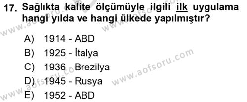 İş Sağlığı Yönetimi Dersi 2021 - 2022 Yılı (Final) Dönem Sonu Sınavı 17. Soru