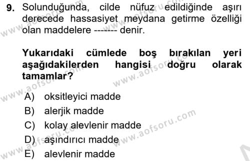 İş Sağlığı Yönetimi Dersi 2021 - 2022 Yılı (Final) Dönem Sonu Sınavı 9. Soru