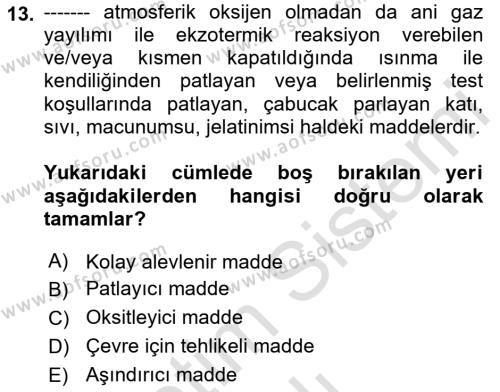 İş Sağlığı Yönetimi Dersi 2021 - 2022 Yılı Yaz Okulu Sınavı 13. Soru