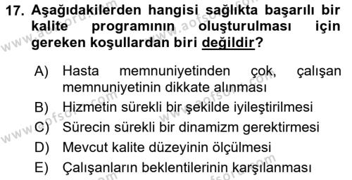 İş Sağlığı Yönetimi Dersi 2021 - 2022 Yılı Yaz Okulu Sınavı 17. Soru