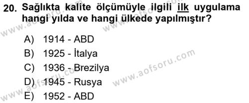 İş Sağlığı Yönetimi Dersi 2022 - 2023 Yılı Yaz Okulu Sınavı 20. Soru