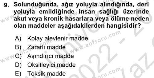 İş Sağlığı Yönetimi Dersi 2022 - 2023 Yılı Yaz Okulu Sınavı 9. Soru