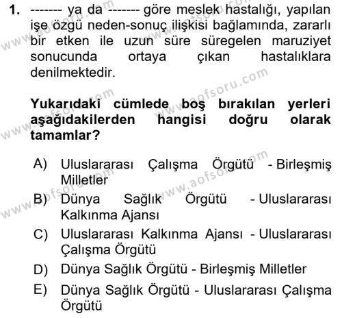 İş Sağlığı Yönetimi Dersi 2023 - 2024 Yılı (Vize) Ara Sınavı 1. Soru