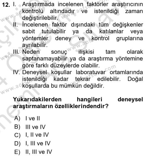 İş Sağlığı Yönetimi Dersi 2023 - 2024 Yılı (Vize) Ara Sınavı 12. Soru