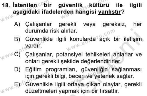 İş Sağlığı Yönetimi Dersi 2023 - 2024 Yılı (Vize) Ara Sınavı 18. Soru