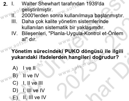 İş Sağlığı Yönetimi Dersi 2023 - 2024 Yılı (Vize) Ara Sınavı 2. Soru