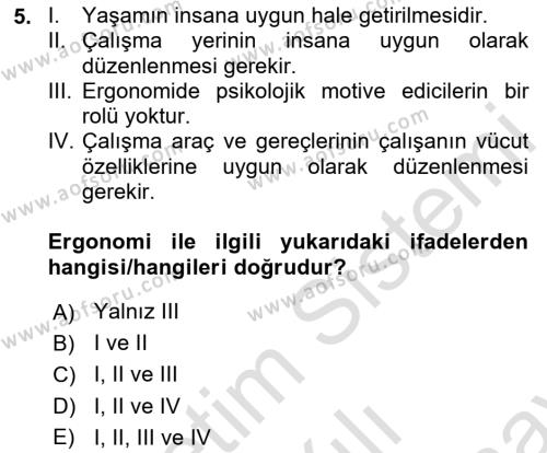 İş Sağlığı Yönetimi Dersi 2023 - 2024 Yılı (Final) Dönem Sonu Sınavı 5. Soru