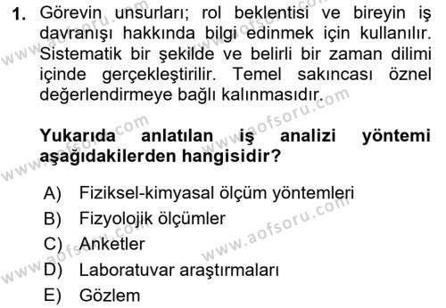 İş Yaşaminda Risk Etmenleri Ve Yönetimsel Faktörler Dersi 2020 - 2021 Yılı Yaz Okulu Sınavı 1. Soru