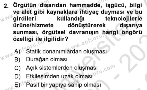 İş Yaşaminda Risk Etmenleri Ve Yönetimsel Faktörler Dersi 2020 - 2021 Yılı Yaz Okulu Sınavı 2. Soru