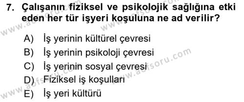 İş Yaşaminda Risk Etmenleri Ve Yönetimsel Faktörler Dersi 2020 - 2021 Yılı Yaz Okulu Sınavı 7. Soru