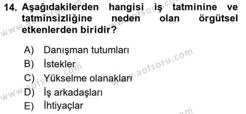 İş Yaşaminda Risk Etmenleri Ve Yönetimsel Faktörler Dersi 2021 - 2022 Yılı (Vize) Ara Sınavı 14. Soru