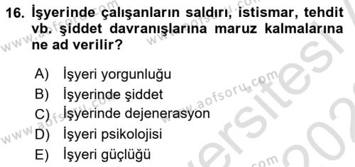 İş Yaşaminda Risk Etmenleri Ve Yönetimsel Faktörler Dersi 2021 - 2022 Yılı (Vize) Ara Sınavı 16. Soru