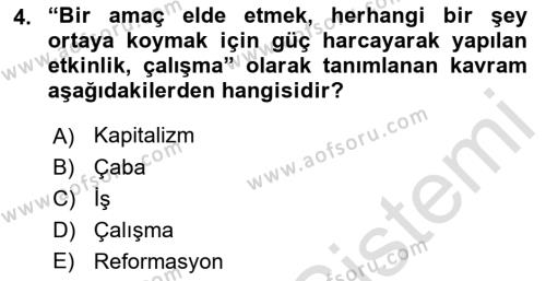 İş Yaşaminda Risk Etmenleri Ve Yönetimsel Faktörler Dersi 2021 - 2022 Yılı (Vize) Ara Sınavı 4. Soru