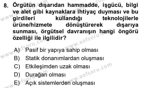 İş Yaşaminda Risk Etmenleri Ve Yönetimsel Faktörler Dersi 2021 - 2022 Yılı (Vize) Ara Sınavı 8. Soru