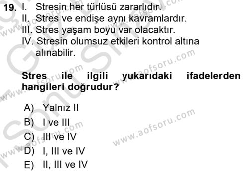 İş Yaşaminda Risk Etmenleri Ve Yönetimsel Faktörler Dersi 2021 - 2022 Yılı (Final) Dönem Sonu Sınavı 19. Soru