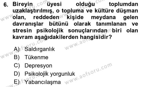 İş Yaşaminda Risk Etmenleri Ve Yönetimsel Faktörler Dersi 2021 - 2022 Yılı (Final) Dönem Sonu Sınavı 6. Soru