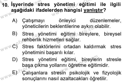 İş Yaşaminda Risk Etmenleri Ve Yönetimsel Faktörler Dersi 2021 - 2022 Yılı Yaz Okulu Sınavı 10. Soru