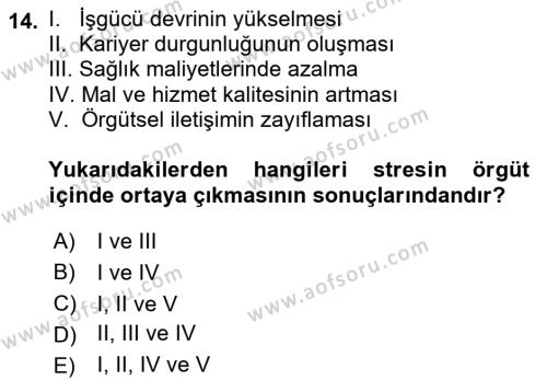 İş Yaşaminda Risk Etmenleri Ve Yönetimsel Faktörler Dersi 2021 - 2022 Yılı Yaz Okulu Sınavı 14. Soru