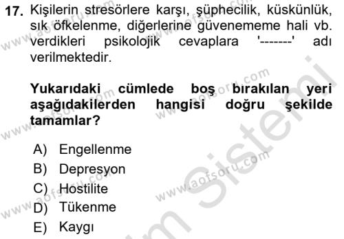 İş Yaşaminda Risk Etmenleri Ve Yönetimsel Faktörler Dersi 2021 - 2022 Yılı Yaz Okulu Sınavı 17. Soru