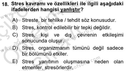 İş Yaşaminda Risk Etmenleri Ve Yönetimsel Faktörler Dersi 2021 - 2022 Yılı Yaz Okulu Sınavı 18. Soru