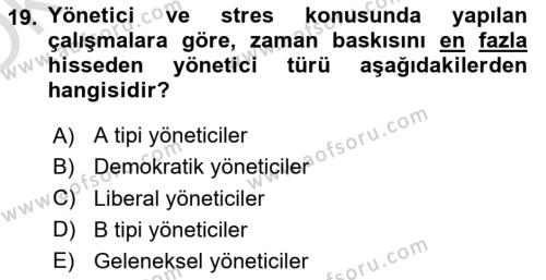 İş Yaşaminda Risk Etmenleri Ve Yönetimsel Faktörler Dersi 2021 - 2022 Yılı Yaz Okulu Sınavı 19. Soru