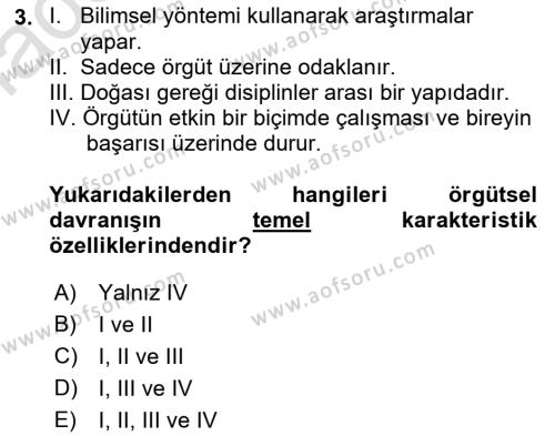 İş Yaşaminda Risk Etmenleri Ve Yönetimsel Faktörler Dersi 2021 - 2022 Yılı Yaz Okulu Sınavı 3. Soru