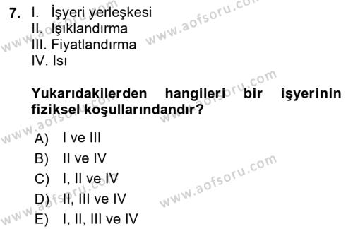 İş Yaşaminda Risk Etmenleri Ve Yönetimsel Faktörler Dersi 2021 - 2022 Yılı Yaz Okulu Sınavı 7. Soru