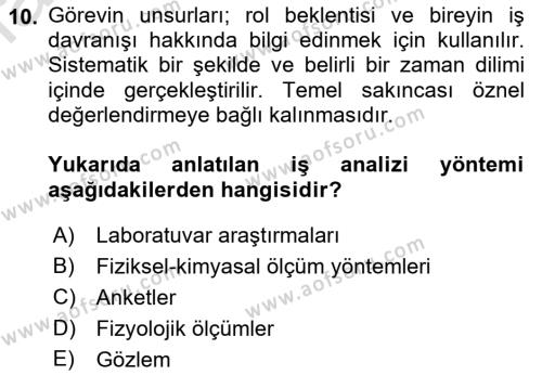 İş Yaşaminda Risk Etmenleri Ve Yönetimsel Faktörler Dersi 2022 - 2023 Yılı (Vize) Ara Sınavı 10. Soru