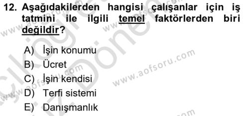 İş Yaşaminda Risk Etmenleri Ve Yönetimsel Faktörler Dersi 2022 - 2023 Yılı (Vize) Ara Sınavı 12. Soru