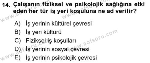 İş Yaşaminda Risk Etmenleri Ve Yönetimsel Faktörler Dersi 2022 - 2023 Yılı (Vize) Ara Sınavı 14. Soru