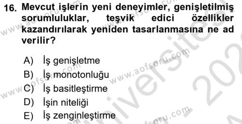 İş Yaşaminda Risk Etmenleri Ve Yönetimsel Faktörler Dersi 2022 - 2023 Yılı (Vize) Ara Sınavı 16. Soru