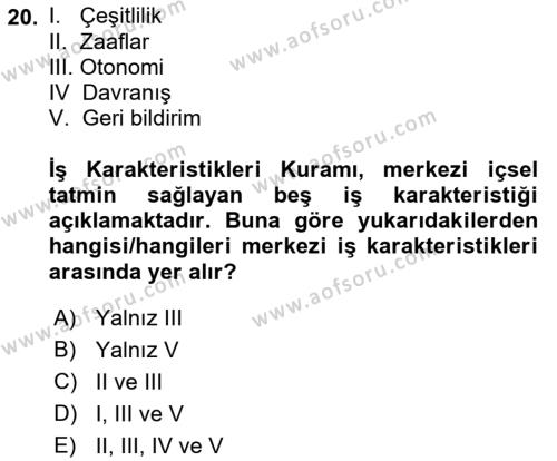 İş Yaşaminda Risk Etmenleri Ve Yönetimsel Faktörler Dersi 2022 - 2023 Yılı (Vize) Ara Sınavı 20. Soru