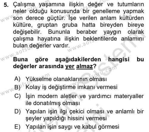 İş Yaşaminda Risk Etmenleri Ve Yönetimsel Faktörler Dersi 2022 - 2023 Yılı (Vize) Ara Sınavı 5. Soru