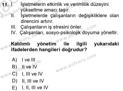 İş Yaşaminda Risk Etmenleri Ve Yönetimsel Faktörler Dersi 2022 - 2023 Yılı (Final) Dönem Sonu Sınavı 11. Soru