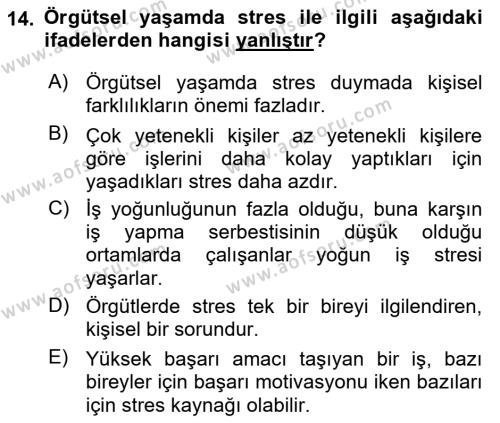 İş Yaşaminda Risk Etmenleri Ve Yönetimsel Faktörler Dersi 2022 - 2023 Yılı (Final) Dönem Sonu Sınavı 14. Soru