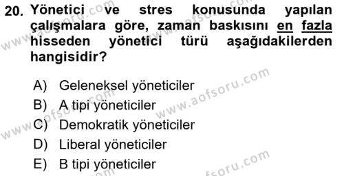 İş Yaşaminda Risk Etmenleri Ve Yönetimsel Faktörler Dersi 2022 - 2023 Yılı (Final) Dönem Sonu Sınavı 20. Soru