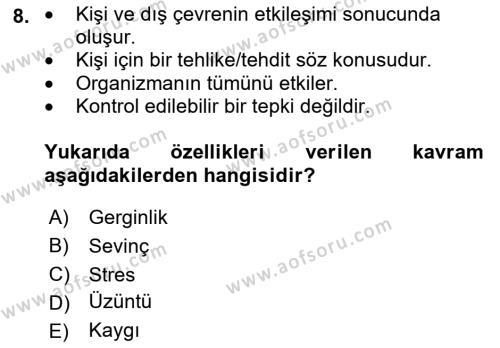 İş Yaşaminda Risk Etmenleri Ve Yönetimsel Faktörler Dersi 2022 - 2023 Yılı (Final) Dönem Sonu Sınavı 8. Soru