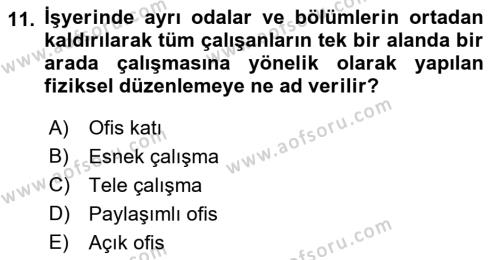 İş Yaşaminda Risk Etmenleri Ve Yönetimsel Faktörler Dersi 2023 - 2024 Yılı (Vize) Ara Sınavı 11. Soru