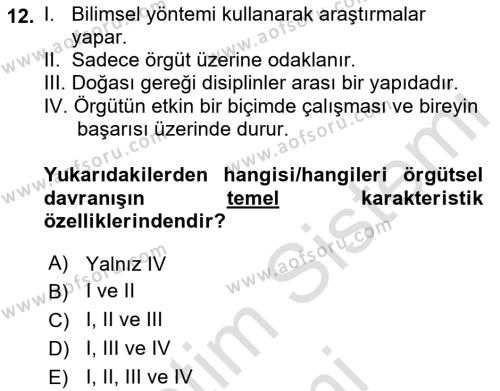 İş Yaşaminda Risk Etmenleri Ve Yönetimsel Faktörler Dersi 2023 - 2024 Yılı (Vize) Ara Sınavı 12. Soru